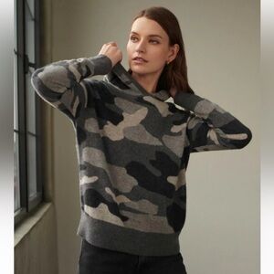White + Warren CASHMERE Camouflage Hoodie Women's Long Sleeve Sweater - S